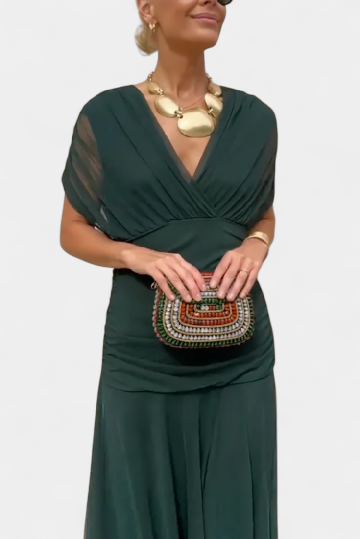 LOTTE™ | Elegant V-Neck Maxi Dress with Flowing Silhouette